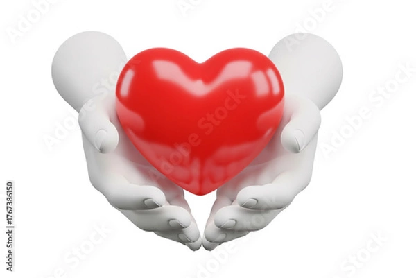 Obraz 3d Rendering of Hands Holding Red Heart Isolated on White Background