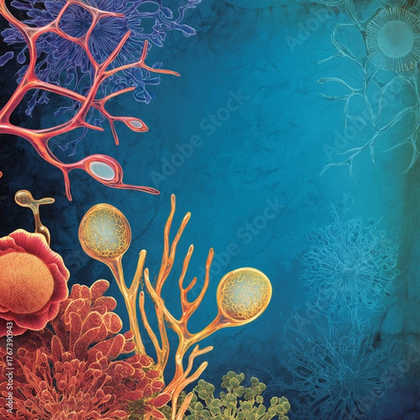 Obraz An illustration image suitable for the background of a university biology textbook cover.