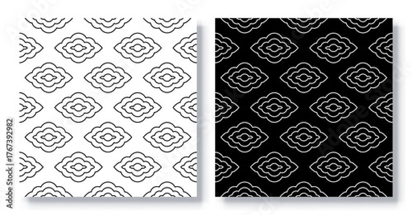 Obraz Set of Seamless Auspicious Cloud Patterns, Vector.