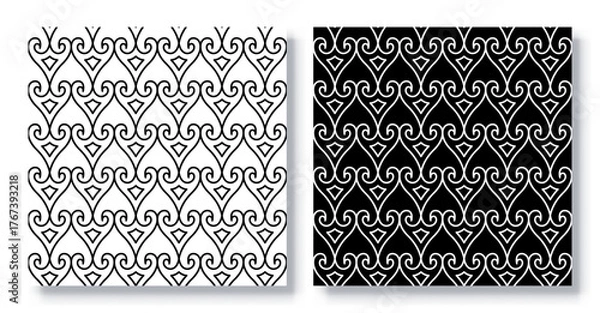 Fototapeta Set of Seamless Abstract Curved Line Geometric Patterns, Vector.