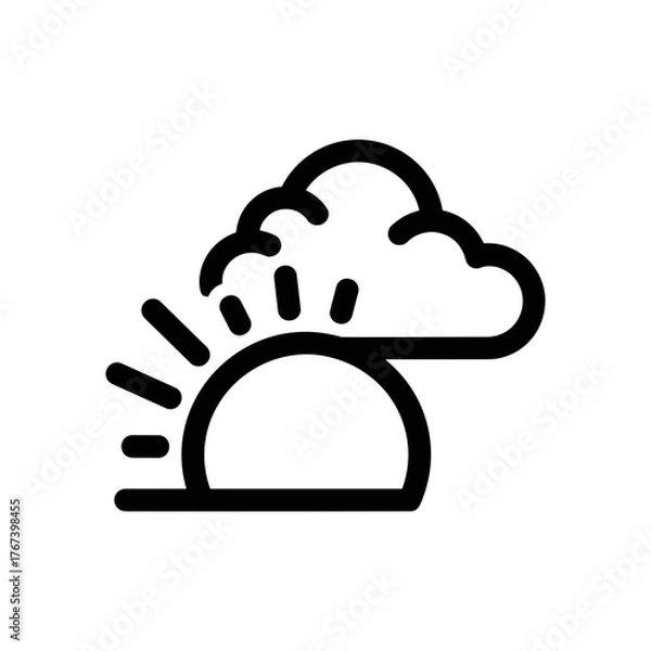 Fototapeta Sunrise cloud weather forecast simple line icon vector graphic