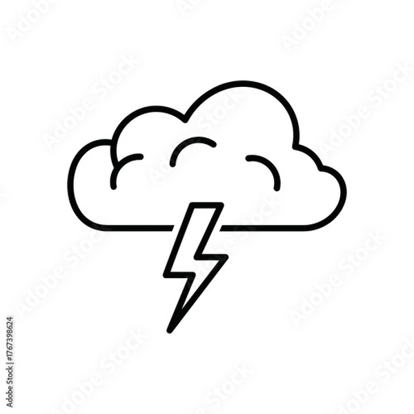 Obraz Thunderstorm line vector icon. Simple storm cloud with lightning.