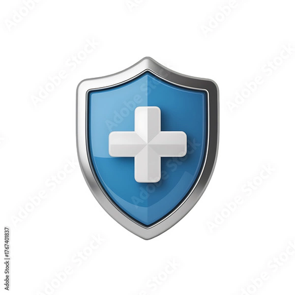 Fototapeta Qulityful 3D Shield Cross Icon – Healthcare Protection & Insurance