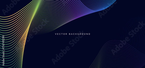 Fototapeta Abstract colorful wave lines on dark blue background.