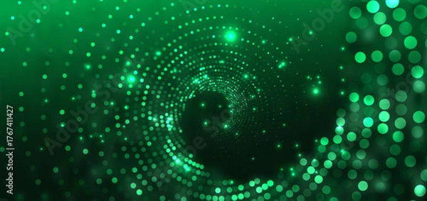 Fototapeta Technology futuristic dot green glowing background. Big data communication concept.