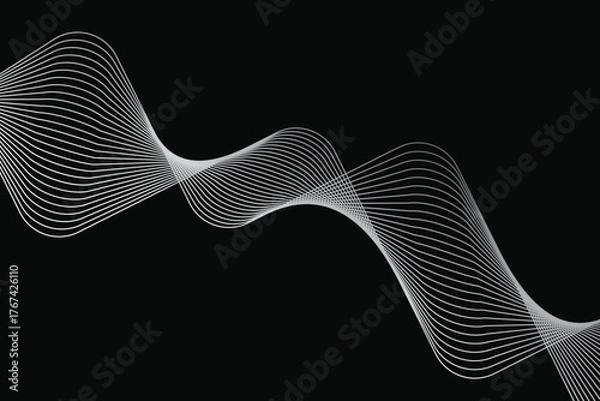 Fototapeta Dark abstract wave lines background futuristic digital flow vector illustration