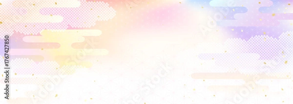 Obraz 夕空のグラデーションと日本の伝統的な模様を組み合わせた和風背景イラスト