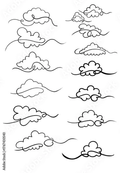 Fototapeta Abstract hexagonal geometric cloud formation outline design element for modern graphics isolated on transparent background Hand Draw Line Art