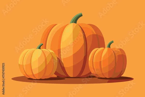 Obraz Three stylized pumpkins on an orange background