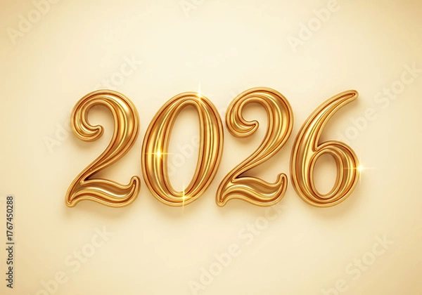 Fototapeta Golden 2026 balloons glittering festive celebration new year greeting card design element