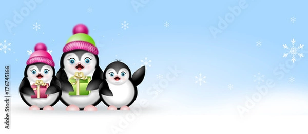 Obraz Winter web banner with penguins