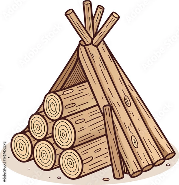 Obraz Hand-drawn Wood Log Stack for Campfire