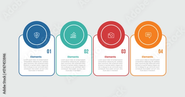 Fototapeta 4 elements infographic comparison diagram with vertical box container with big circle badge on top with 4 step for slide presentation