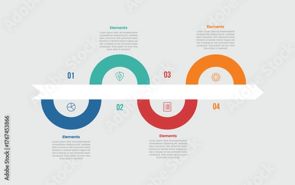 Fototapeta 4 elements infographic comparison diagram with half circle outline slice up and down with 4 step for slide presentation