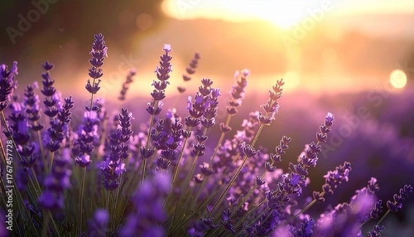 Fototapeta Beautiful lavender field in soft morning sunlight