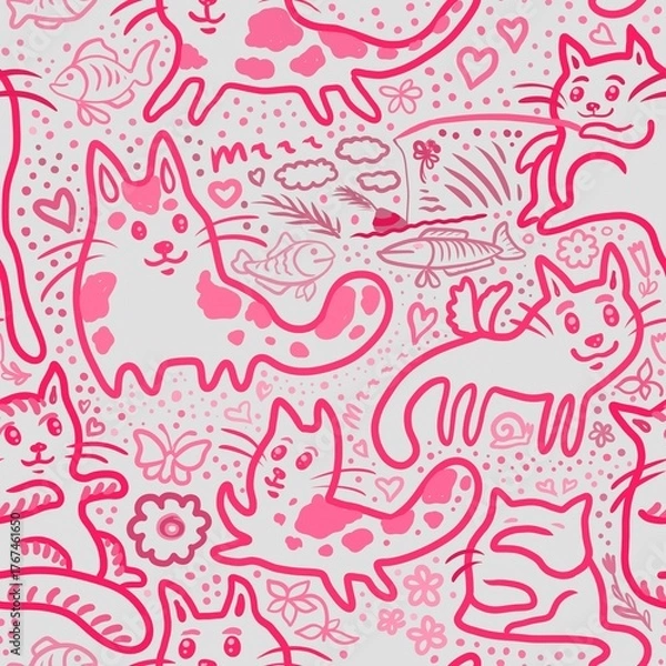 Fototapeta seamless pattern with cats