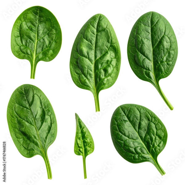 Fototapeta Close-up of fresh, green, leafy spinach arranged on a dark background, showcasing texture