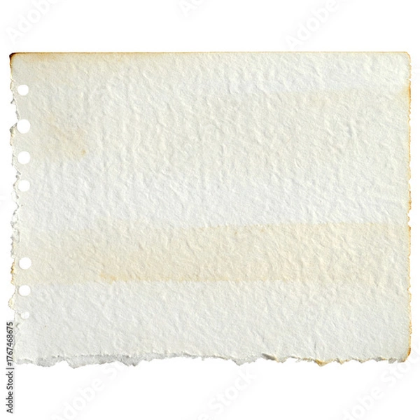 Fototapeta A torn, aged piece of paper with holes on the left, showcasing a textured surface