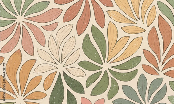 Fototapeta Abstract leaf pattern, geometric botanical design, stylized foliage motif, dusty rose and mustard accents, Abstract Leaf Pattern, Geometric Botanical Design,