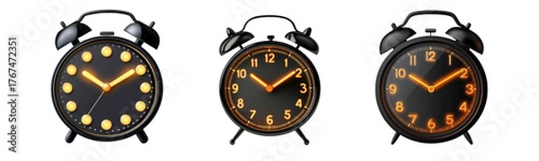 Obraz alarm clocks set, time variations on white background.