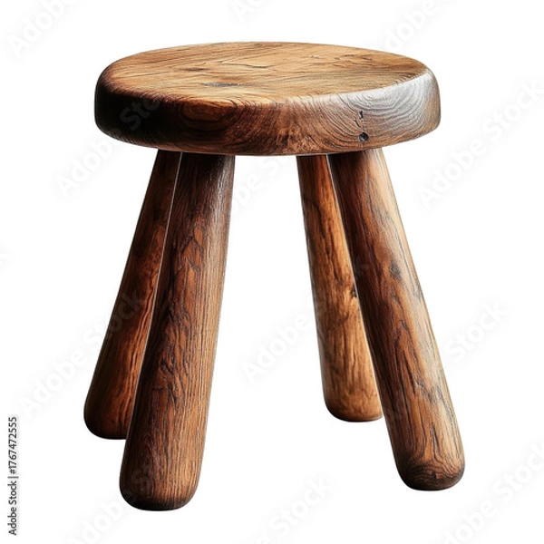 Obraz wooden stool, three legs on white background