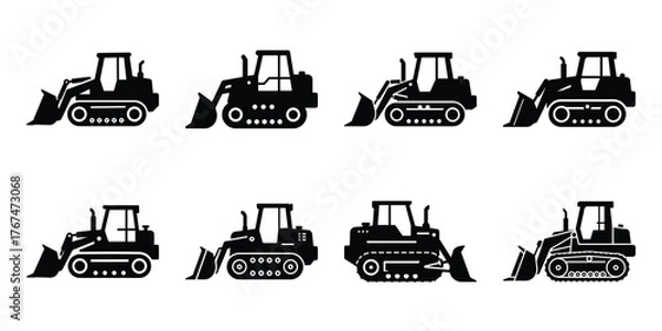Fototapeta bulldozer construction silhouette vector icon element set
