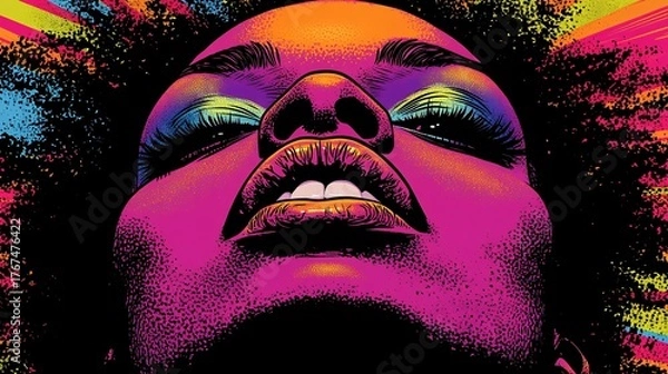 Obraz vibrant pop art portrait of a woman with colorful makeup and expressive mood