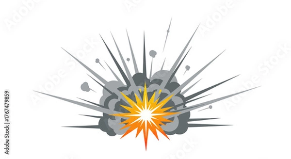Fototapeta Dynamic explosion with smoke and fire burst on white background