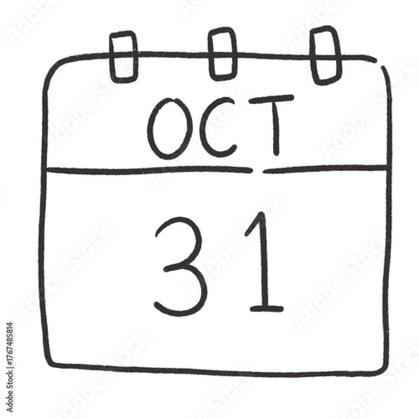 Fototapeta Calendar 31st october date png no background black ink doodle