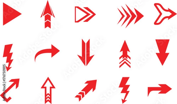 Fototapeta red arrow icons collection capturing motion direction and energy bringing action driven visuals to creative design pieces