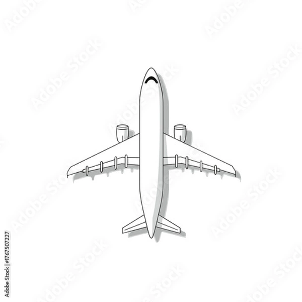 Obraz Stylized Airplane Illustration: Top-Down View with Distinct Engine and Wing Details