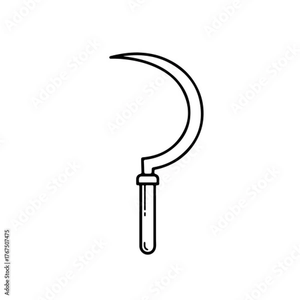 Fototapeta Minimalist Line Art Illustration of a Traditional Hand-Held Sickle with a Curved Blade