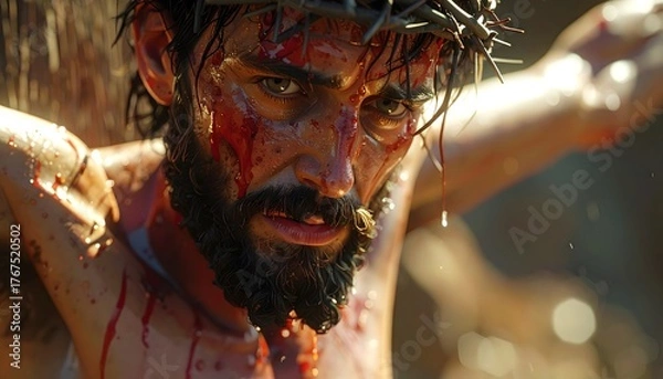 Obraz Sacrifice and Suffering: A Close-Up Depiction of the Crucified Jesus