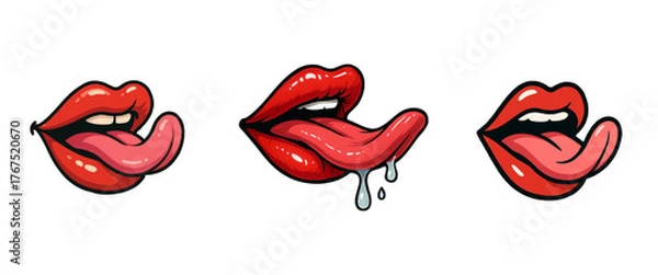 Fototapeta red lips with hearts