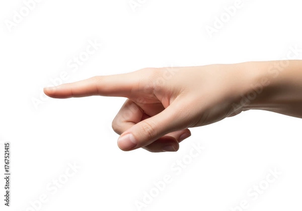 Fototapeta Human hand pointing to the left, isolated on transparent background