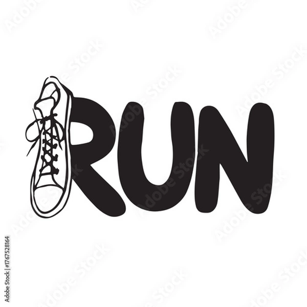 Obraz Black and white illustration of a running shoe with the word run
