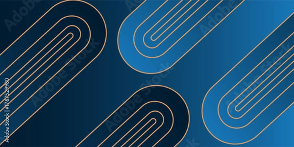 Fototapeta Modern dark blue abstract horizontal banner background with glowing geometric lines.