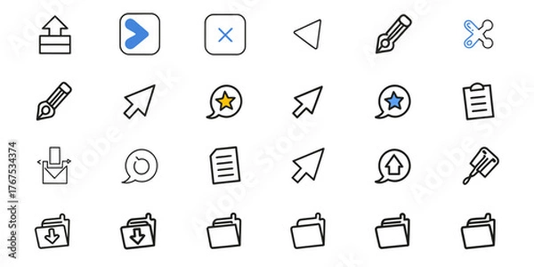 Fototapeta Collection of various user interface icons displayed on a white background in a grid arrangement