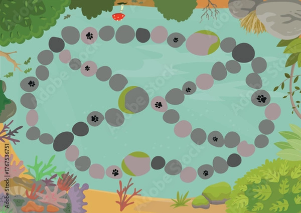 Obraz Board game plan for kids concept. Vector flat illustration with different ecosystems.