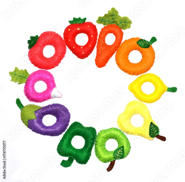 Obraz Felt Fruits and Vegetables set, toy for kids. Isolated on white background