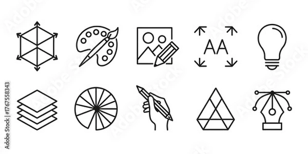 Fototapeta Set of graphic design icons simple line art vector elements for creative projects isolated on white background