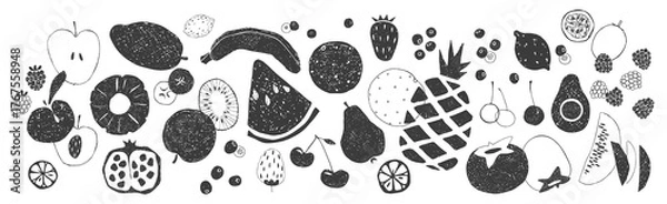 Obraz Contour and silhouette fruits and berries.