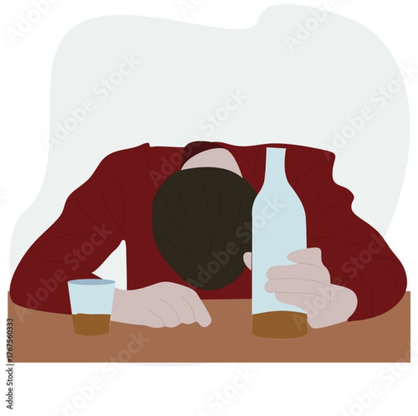 Fototapeta drunk man and a bottle of alcohol