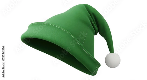 Fototapeta Green elf hat with white pompom isolated PNG with Transparent Background