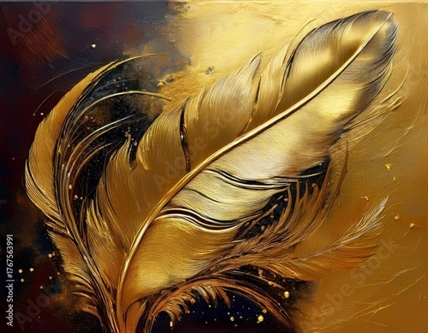 Obraz feather and gold abstract on canvas