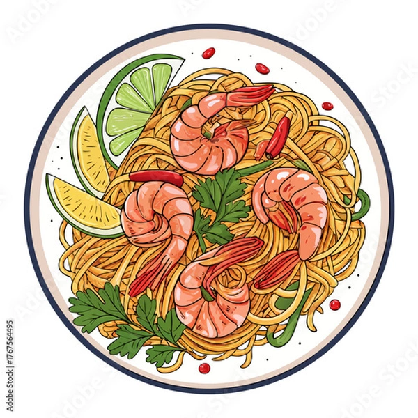 Fototapeta Depicting Create Bold Stroke Thai Pad Thai Noodles Elegant High-Quality Stock Image