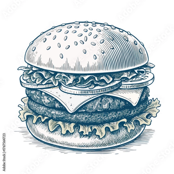 Fototapeta Create Bold Stroke American Burger With Let High-Quality Stock Image Suitable for Design