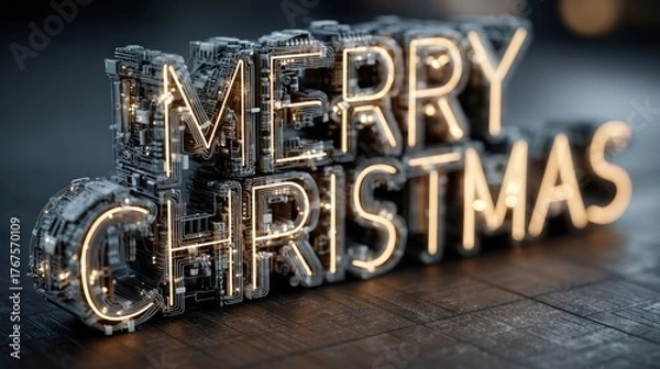 Fototapeta Futuristic holiday greeting rendered in intricate circuit board style