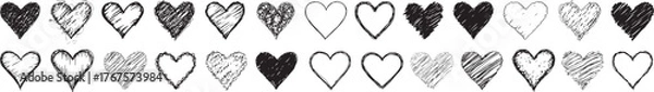 Fototapeta Hand Drawn Sketch Heart Shapes Collection Set Black and White Vector Icons