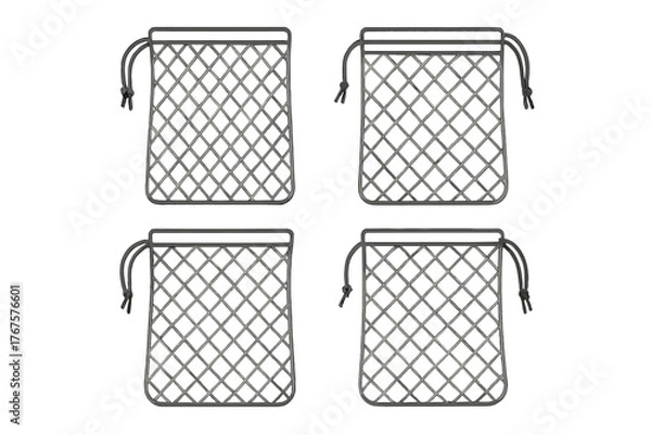 Obraz 4 outline reusable produce mesh bags flat vector illustration style isolated on white background